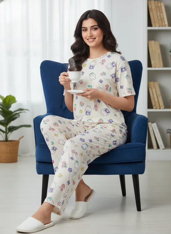 White_Cotton_Short_Sleeve_Night_Suit_Set_For_Women