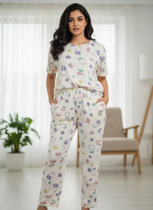 White_Cotton_Short_Sleeve_Night_Suit_Set_For_Women