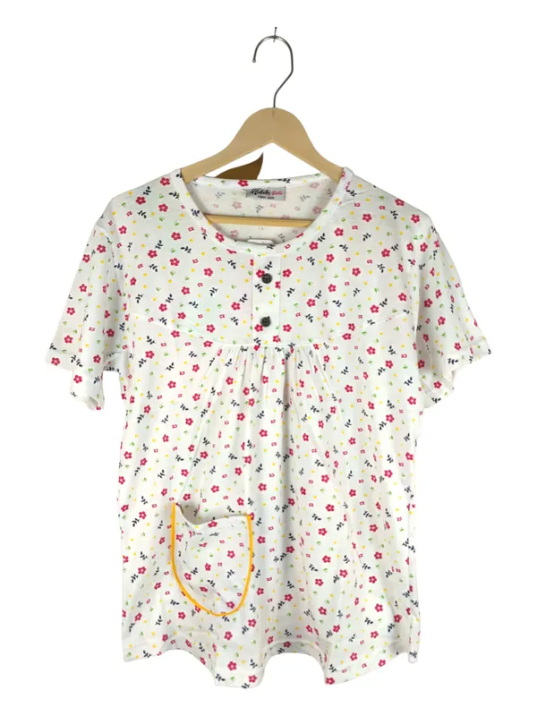 White_Cotton_Short_Sleeve_Top_And_Full_Pajama_Night_Suit_For_Women