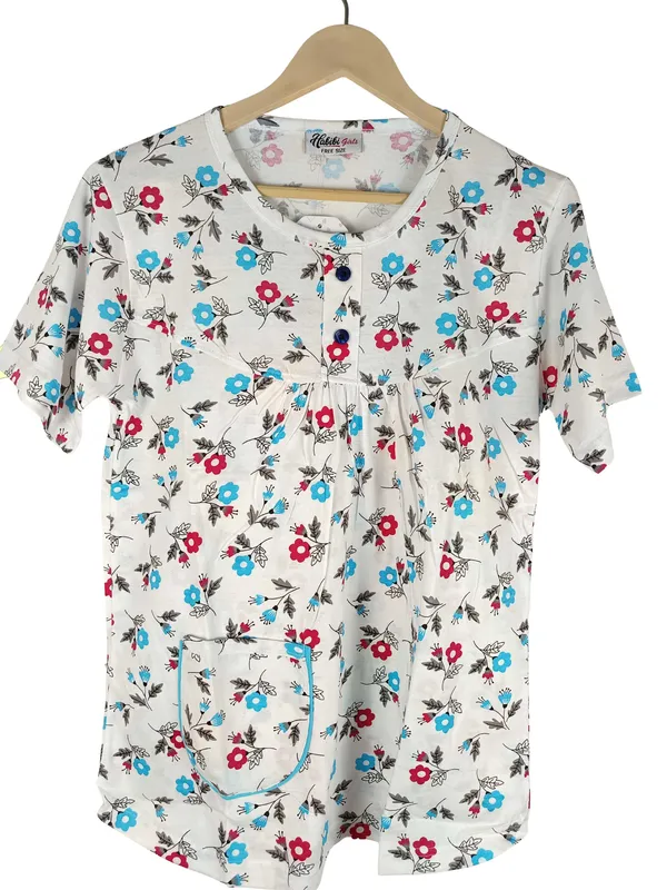 White_Cotton_Short_Sleeve_Top_And_Full_Pajama_Night_Suit_For_Women