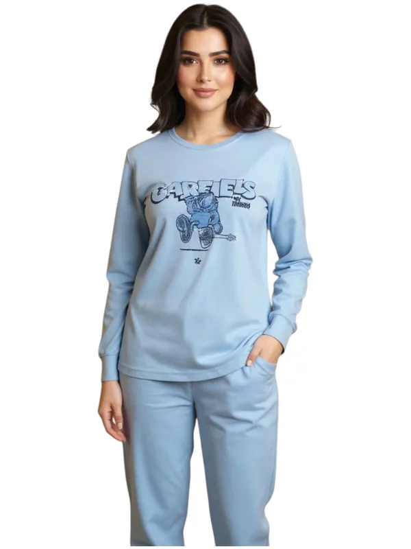 Blue_Cotton_Knit_Short_Sleeve_Long_Top_And_Pajama_Night_Suit_For_Women