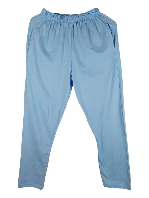 Blue_Cotton_Knit_Short_Sleeve_Long_Top_And_Pajama_Night_Suit_For_Women