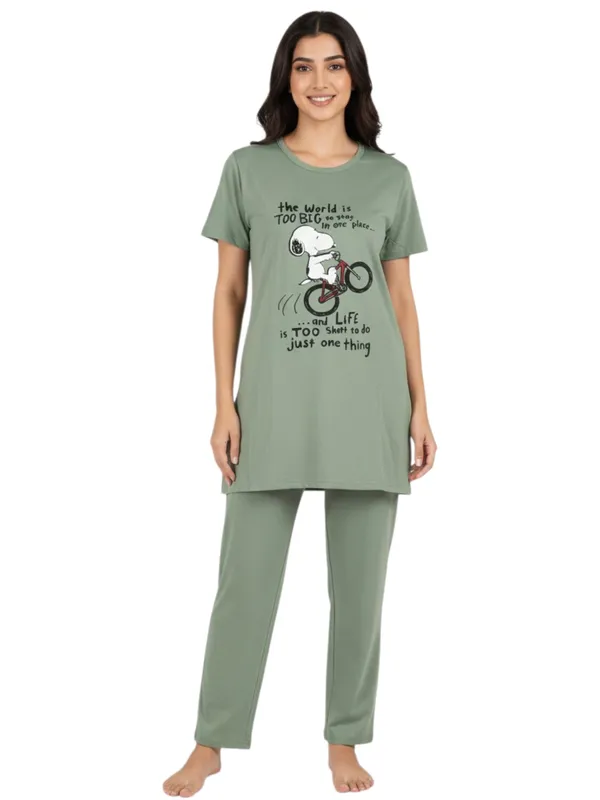 Light_Green_Cotton_Knit_Short_Sleeve_Long_Top_And_Pajama_Night_Suit_For_Women