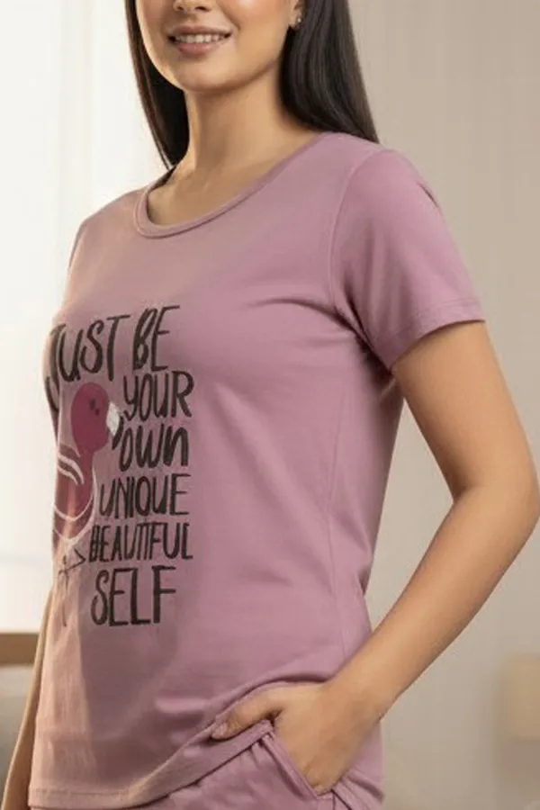 Light_Purple_Cotton_Knit_Short_Sleeve_Long_Top_And_Pajama_Night_Suit_For_Women