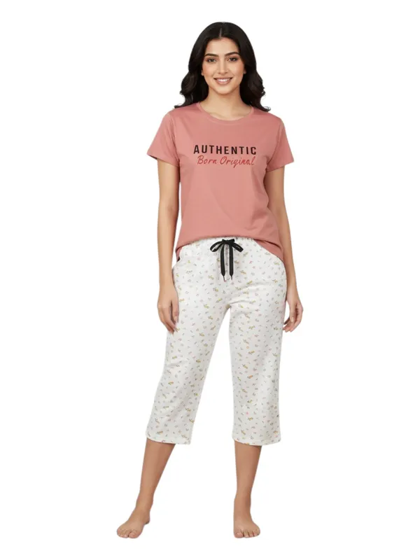 Pink_Cotton_Knit_Short_Sleeve_Top_And_Capri_Pajama_Night_Suit_For_Women