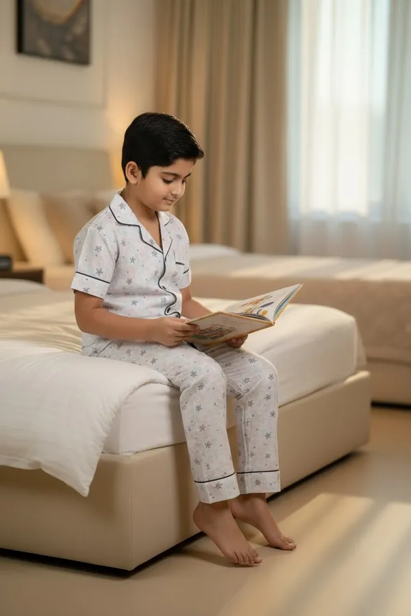 White_Cotton_Short_Sleeve_Night_Suit_Set_For_Boys