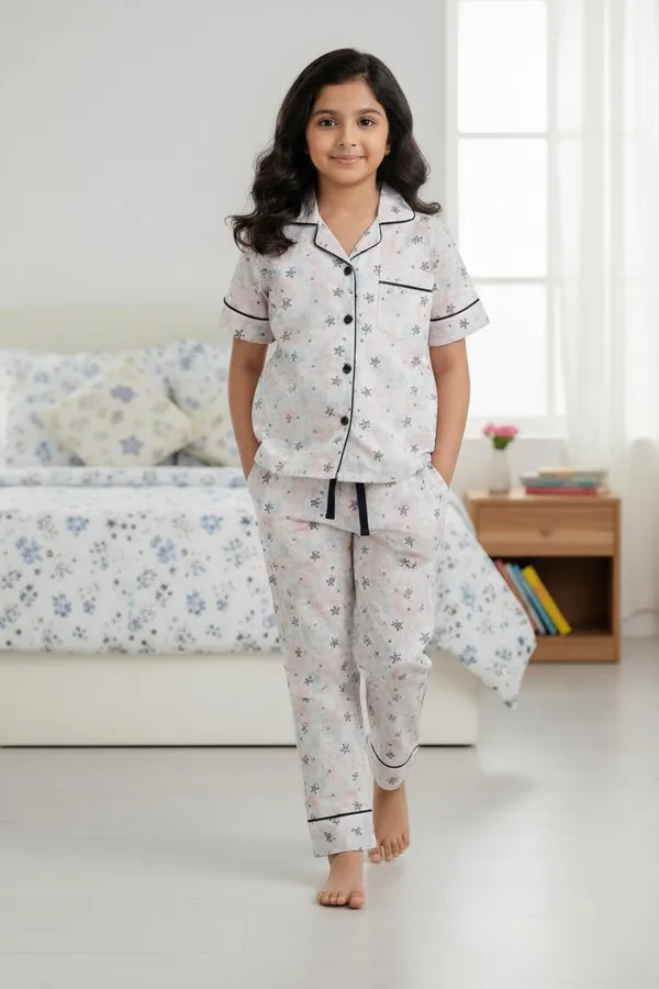 White_Cotton_Short_Sleeve_Night_Suit_Set_For_Girls