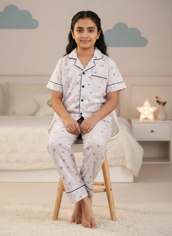 White_Cotton_Short_Sleeve_Night_Suit_Set_For_Girls