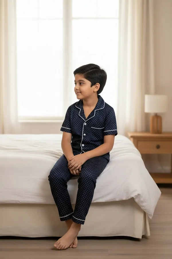 Navy_Blue_Cotton_Short_Sleeve_Night_Suit_Set_For_Boys