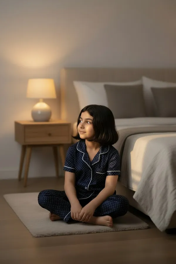 Navy_Blue_Cotton_Short_Sleeve_Night_Suit_Set_For_Girls