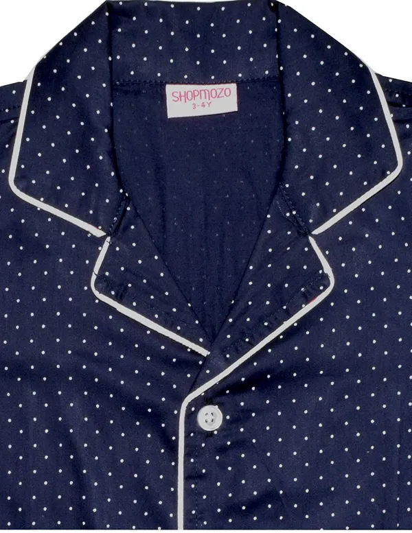Navy_Blue_Cotton_Short_Sleeve_Night_Suit_Set_For_Girls