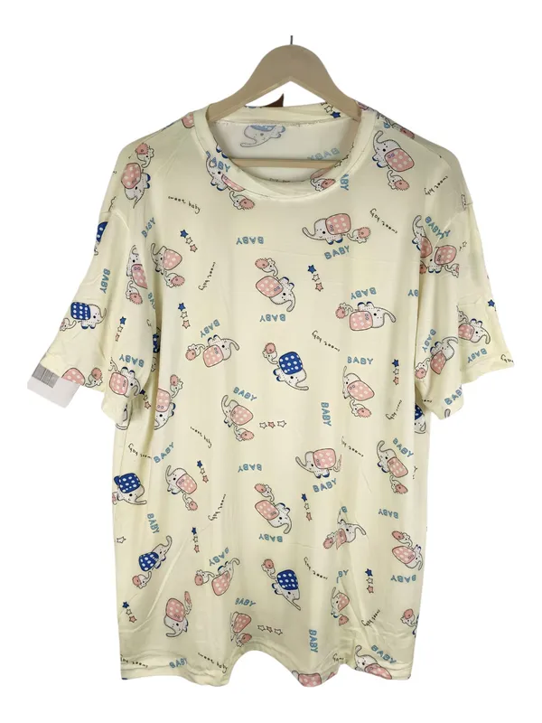 Light_Yellow_Cotton_Short_Sleeve_Top_And_Full_Pajama_Night_Suit_For_Women