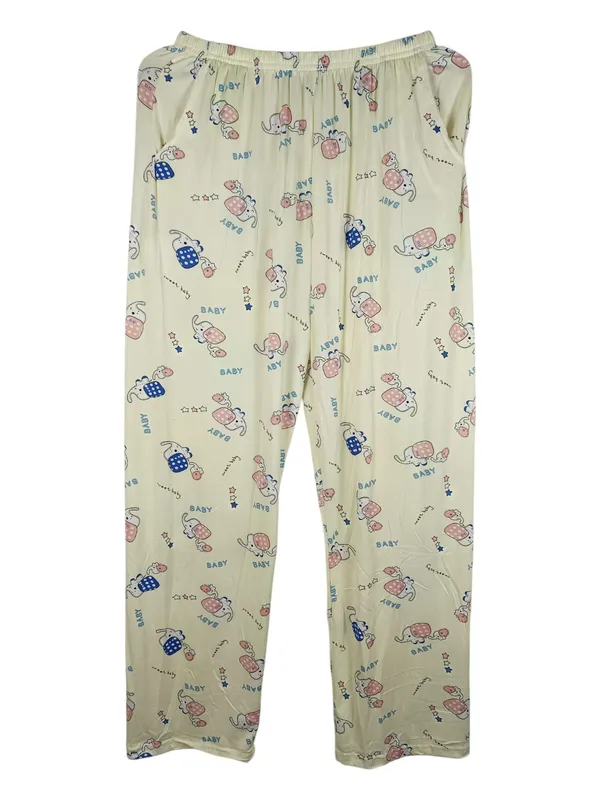 Light_Yellow_Cotton_Short_Sleeve_Top_And_Full_Pajama_Night_Suit_For_Women