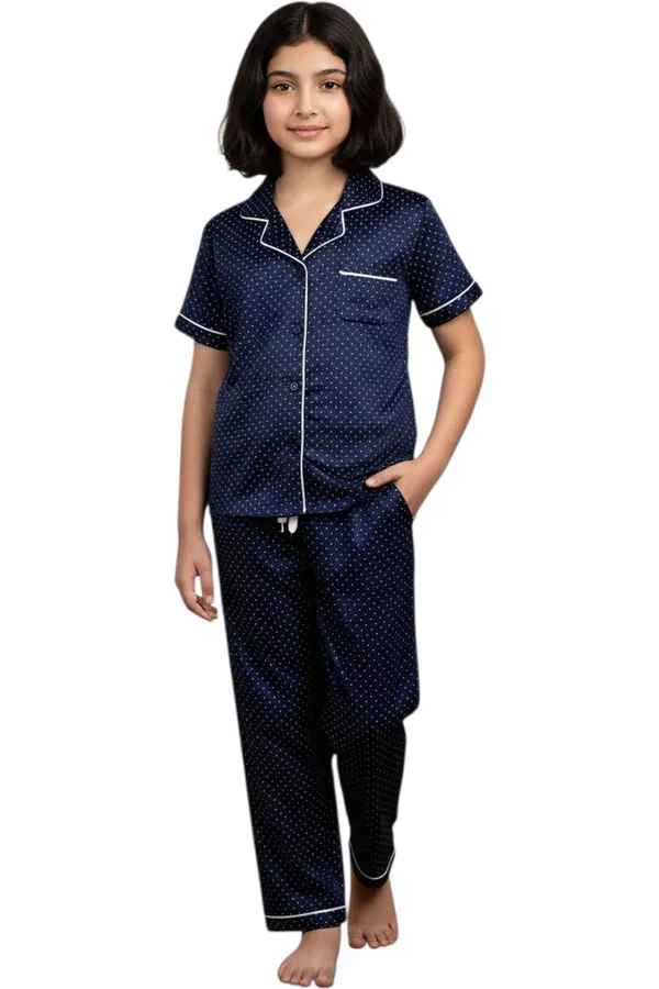 Navy_Blue_Cotton_Short_Sleeve_Night_Suit_Set_For_Girls