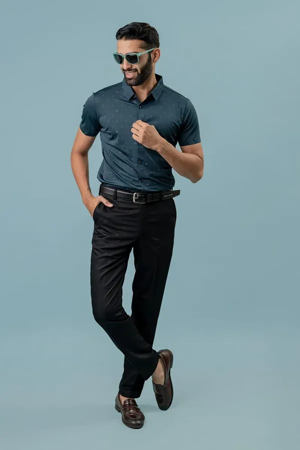 Navy_Blue_Dotted_Slim_Fit_Half_Sleeve_Shirt_For_Men