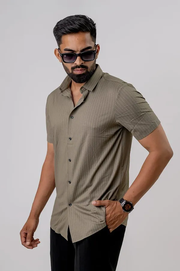 Olive_Green_Striped_Regular_Fit_Half_Sleeve_Shirt_For_Men