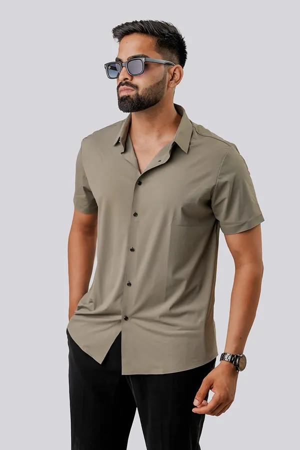 Olive_Green_Cotton_Regular_Fit_Half_Sleeve_Shirt_For_Men