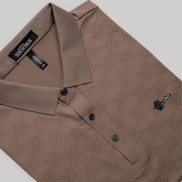 Taupe_Textured_Regular_Fit_Polo_T-Shirt_For_Men