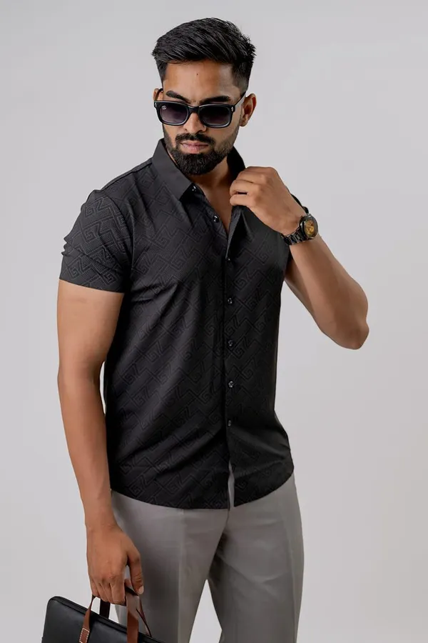 Black_Textured_Regular_Fit_Half_Sleeve_Shirt_For_Men
