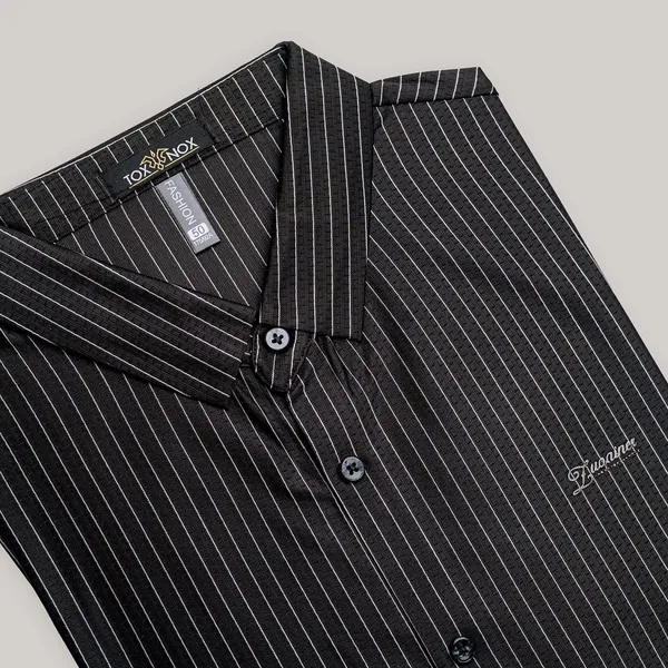 Black_Striped_Short_Sleeve_Casual_Shirt_For_Men