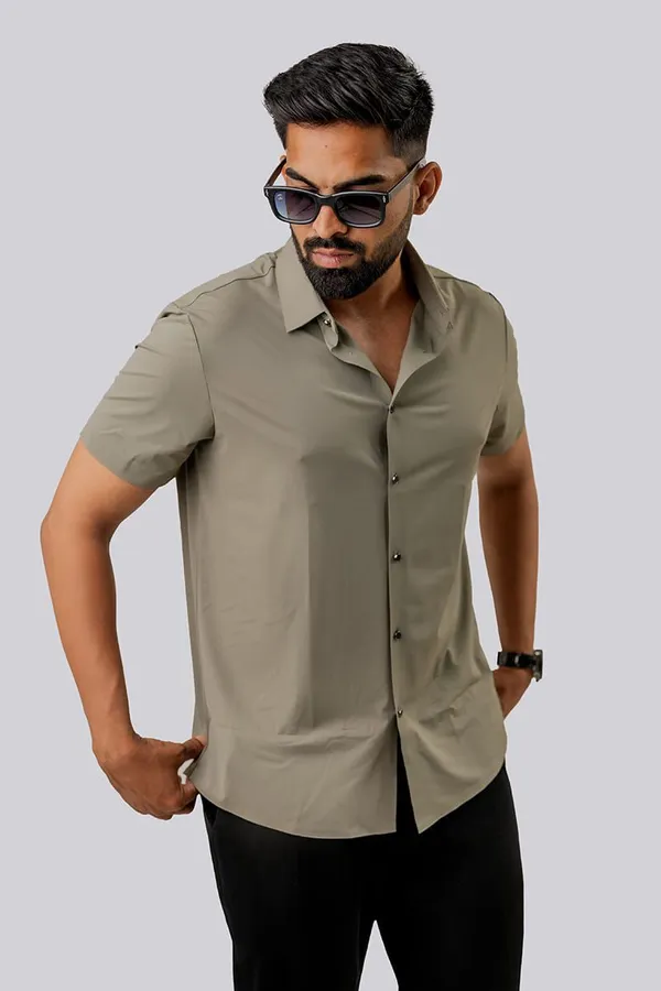 Olive_Green_Cotton_Regular_Fit_Half_Sleeve_Shirt_For_Men