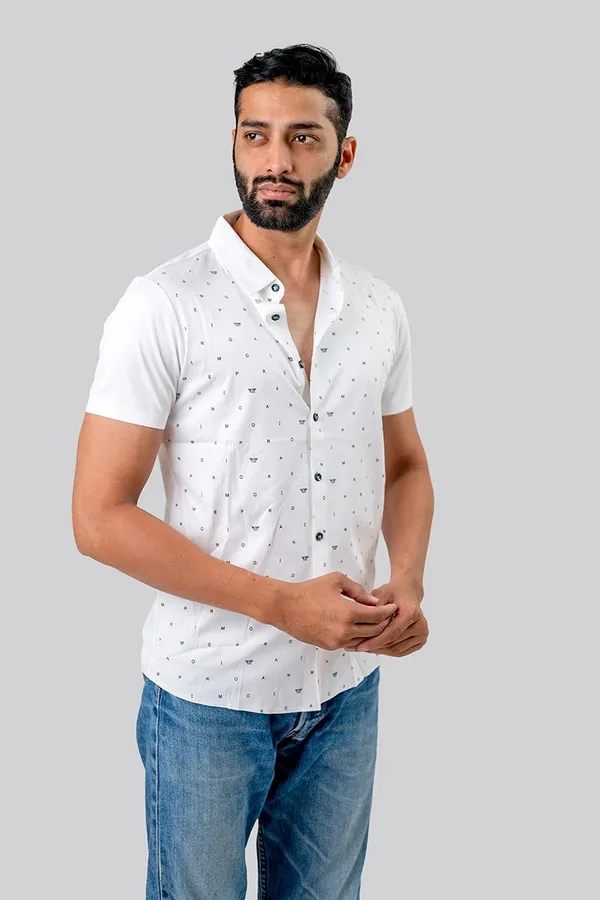 White_Printed_Regular_Fit_Short_Sleeve_Casual_Shirt_For_Men