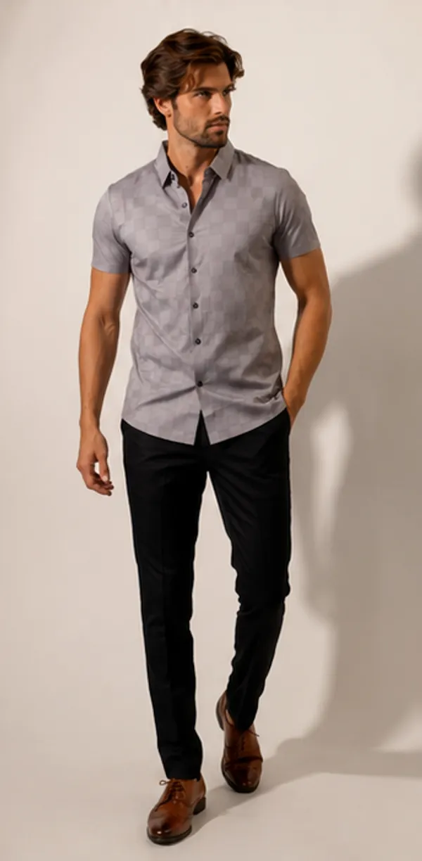 Grey_Textured_Half_Sleeve_Casual_Shirt_For_Men