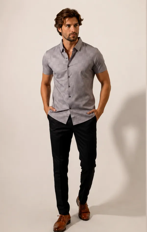 Grey_Textured_Half_Sleeve_Casual_Shirt_For_Men