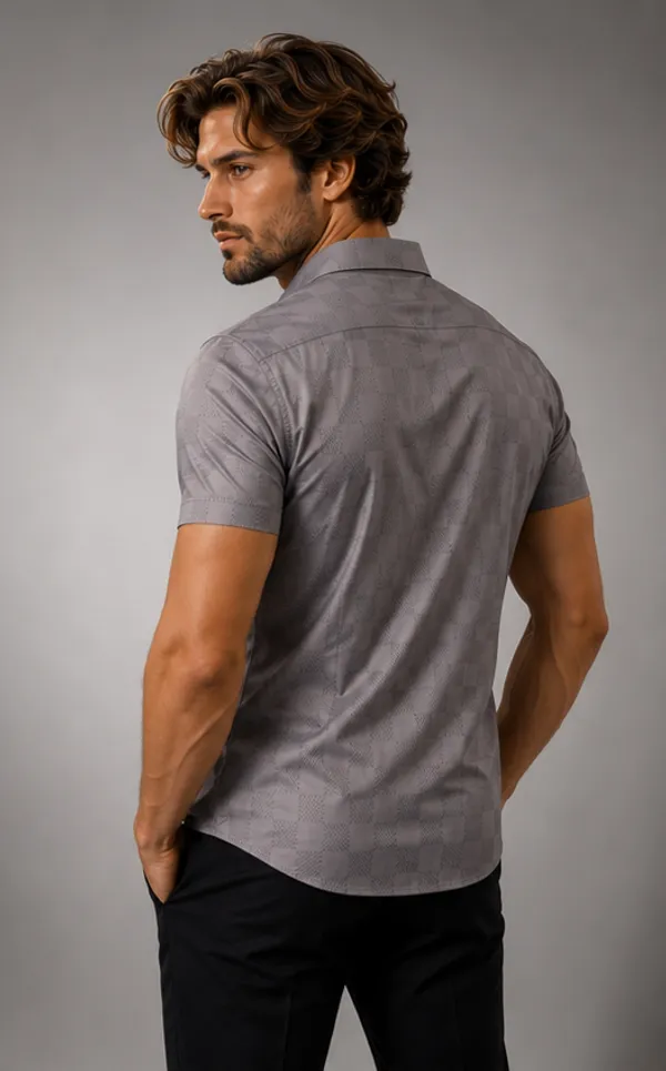 Grey_Textured_Half_Sleeve_Casual_Shirt_For_Men