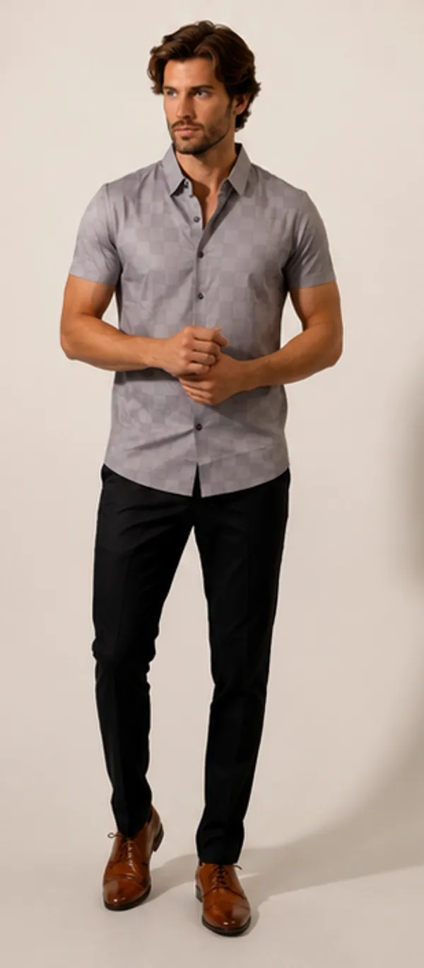 Grey_Textured_Half_Sleeve_Casual_Shirt_For_Men