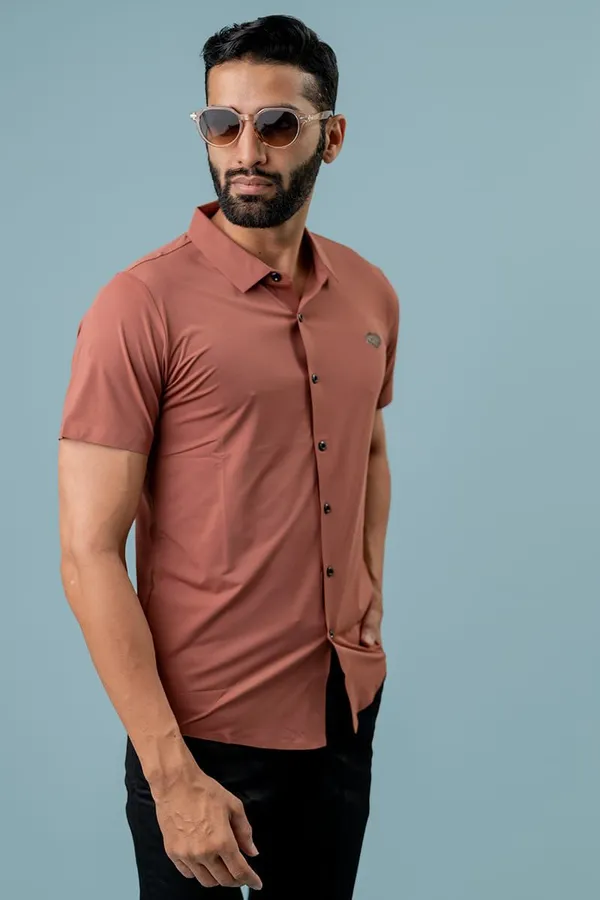 Peach_Regular_Fit_Short_Sleeve_Shirt_For_Men
