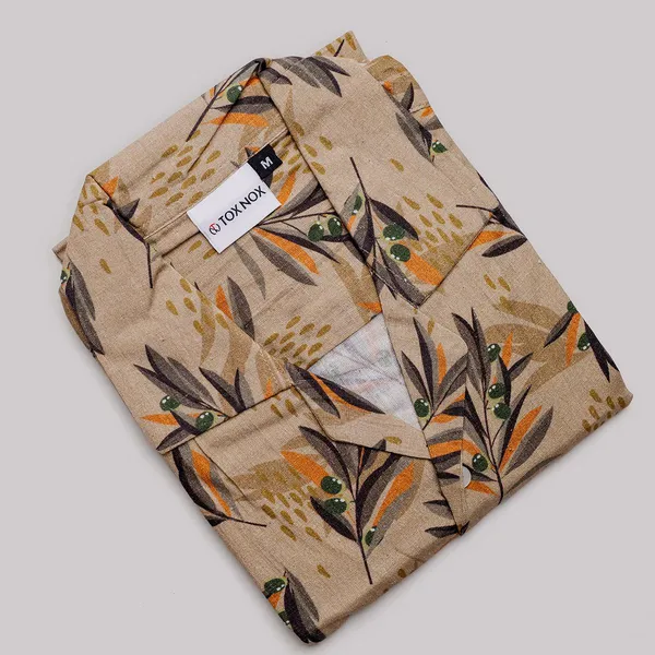 Beige_Botanical_Print_Regular_Fit_Half_Sleeve_Casual_Shirt_For_Men