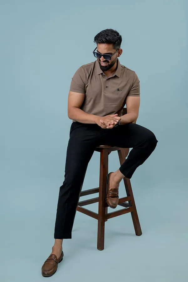 Taupe_Textured_Regular_Fit_Polo_T-Shirt_For_Men