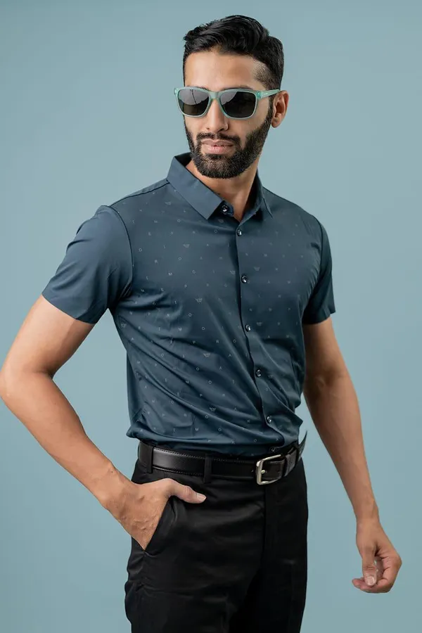 Navy_Blue_Dotted_Slim_Fit_Half_Sleeve_Shirt_For_Men