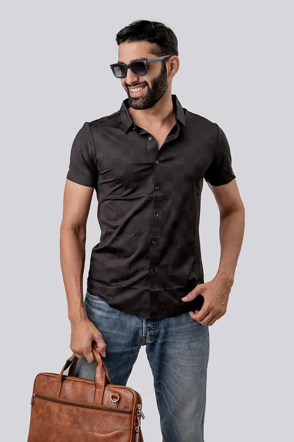 Black_Cotton_Regular_Fit_Short_Sleeve_Casual_Shirt_For_Men