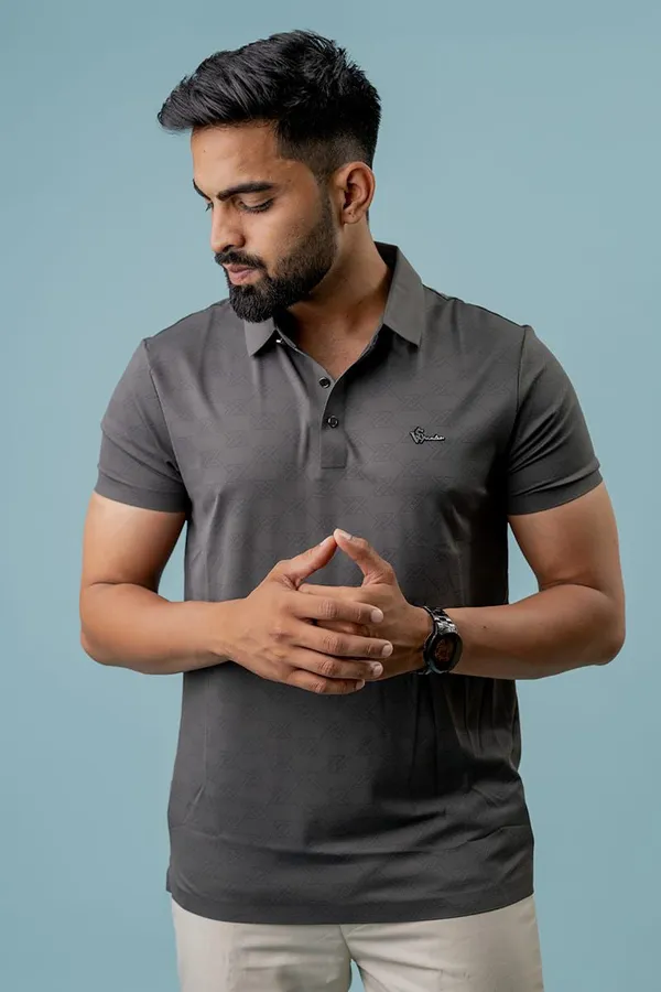 Grey_Textured_Regular_Fit_Polo_T-Shirt_For_Men