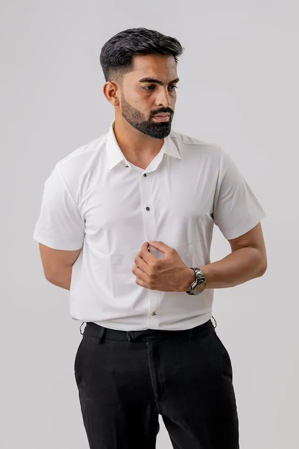 White_Regular_Fit_Short_Sleeve_Formal_Shirt_For_Men