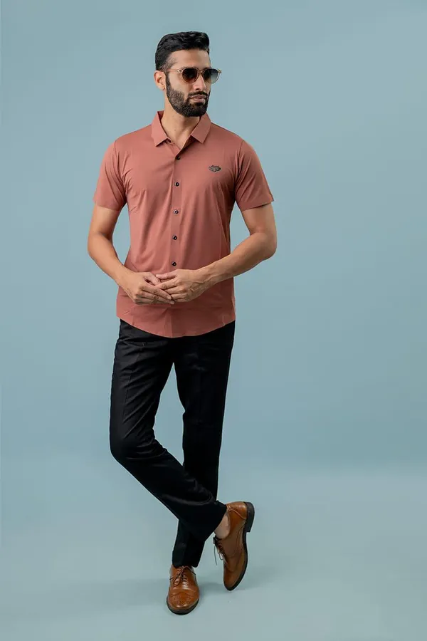 Peach_Regular_Fit_Short_Sleeve_Shirt_For_Men