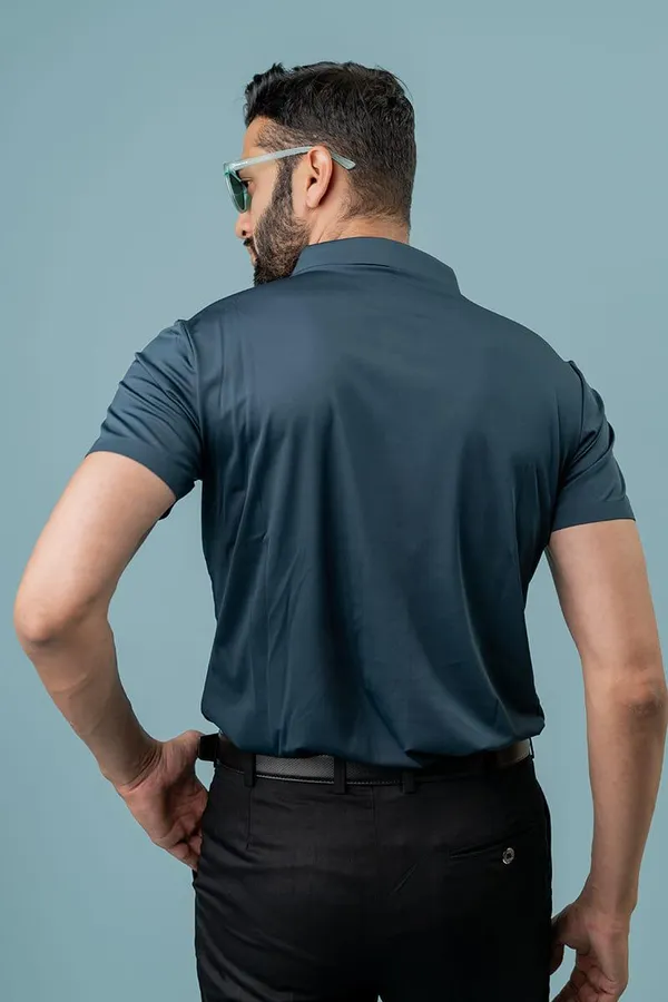Navy_Blue_Dotted_Slim_Fit_Half_Sleeve_Shirt_For_Men