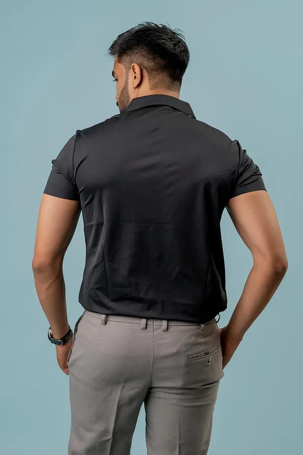 Black_Textured_Short_Sleeve_Formal_Shirt_For_Men