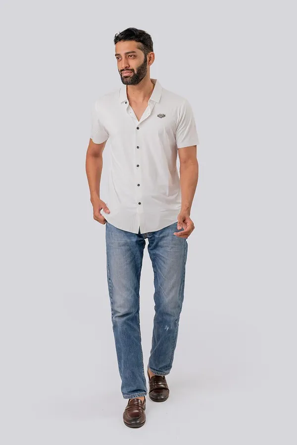 White_Regular_Fit_Half_Sleeve_Casual_Shirt_For_Men