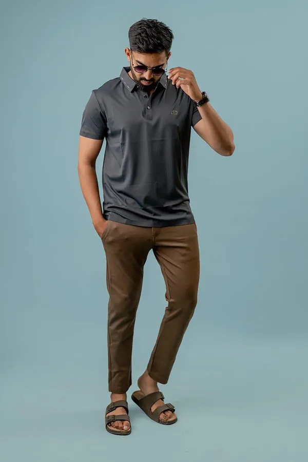 Grey_Spandex_Regular_Fit_Polo_T-Shirt_For_Men