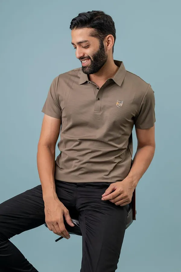 Taupe_Brown_Textured_Relaxed_Fit_Polo_T-Shirt_For_Men