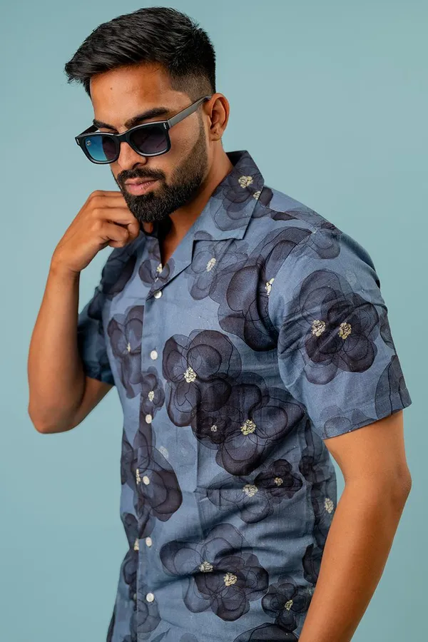 Blue_Floral_Print_Regular_Fit_Short_Sleeve_Casual_Shirt_For_Men