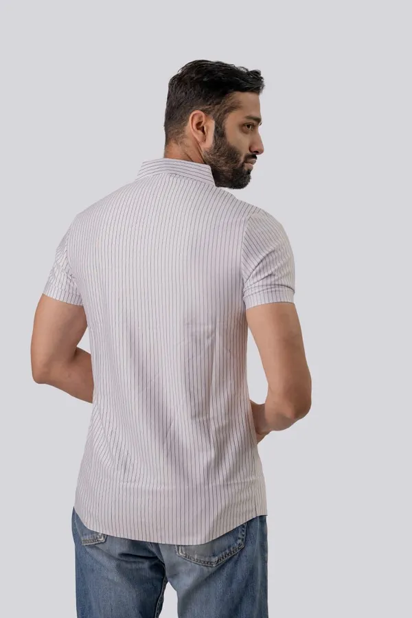 White_Striped_Short_Sleeve_Casual_Shirt_For_Men