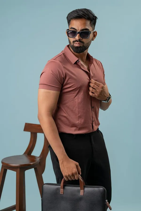 Pink_Textured_Half_Sleeve_Formal_Shirt_For_Men
