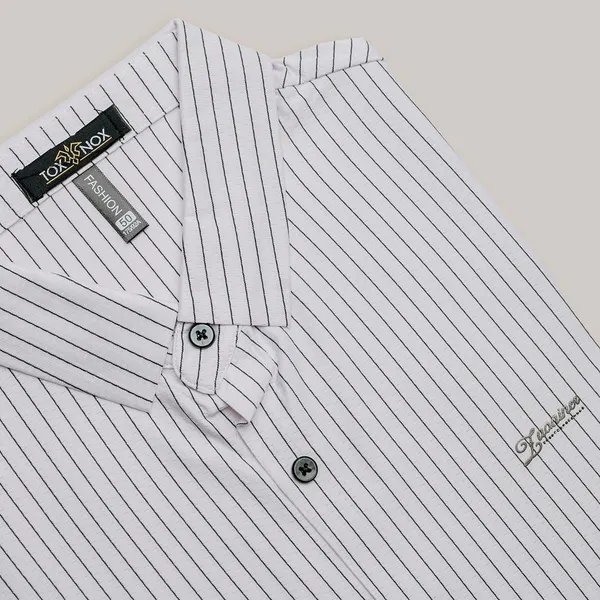White_Striped_Short_Sleeve_Casual_Shirt_For_Men