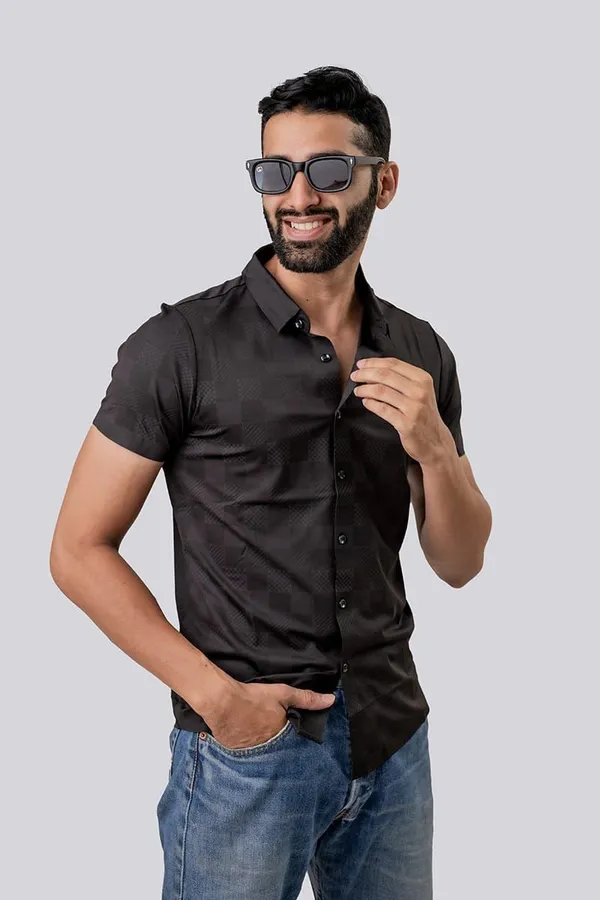 Black_Cotton_Regular_Fit_Short_Sleeve_Casual_Shirt_For_Men