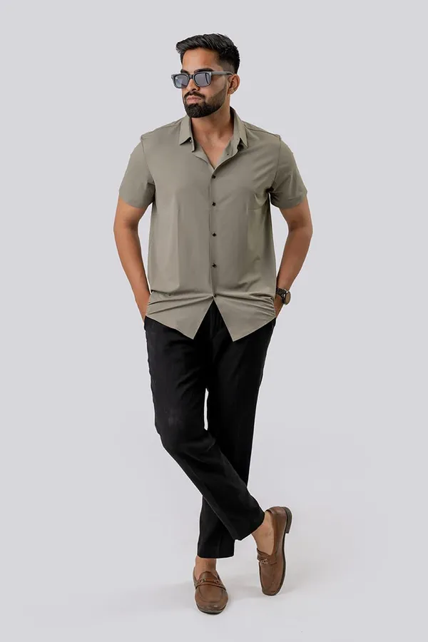 Olive_Green_Cotton_Regular_Fit_Half_Sleeve_Shirt_For_Men
