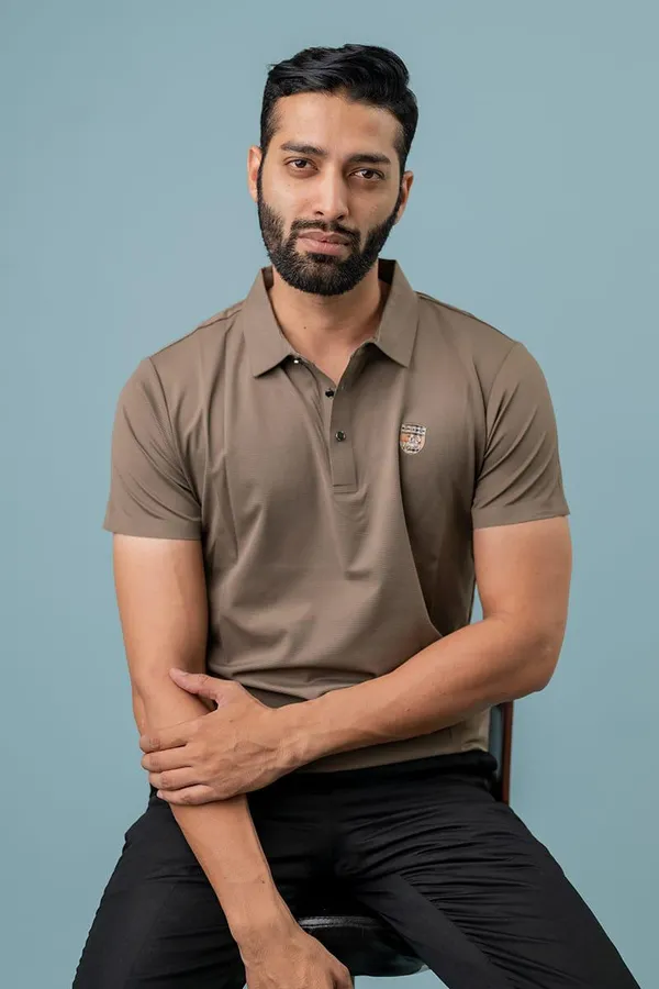 Taupe_Brown_Textured_Relaxed_Fit_Polo_T-Shirt_For_Men